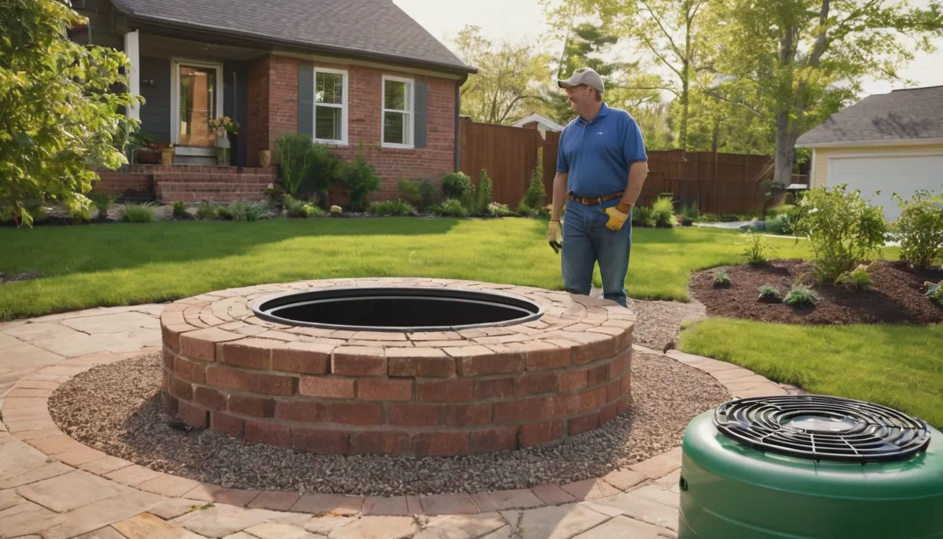 A friendly provider talking with a homeowner beside a septic tank access lid in Dallas